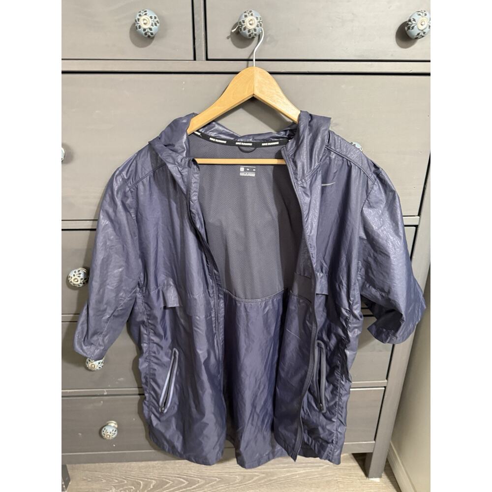 Nike Running Jacket Stay Dry Track Hooded Sz XL Blue 3/4 Sleeve Logo EUC